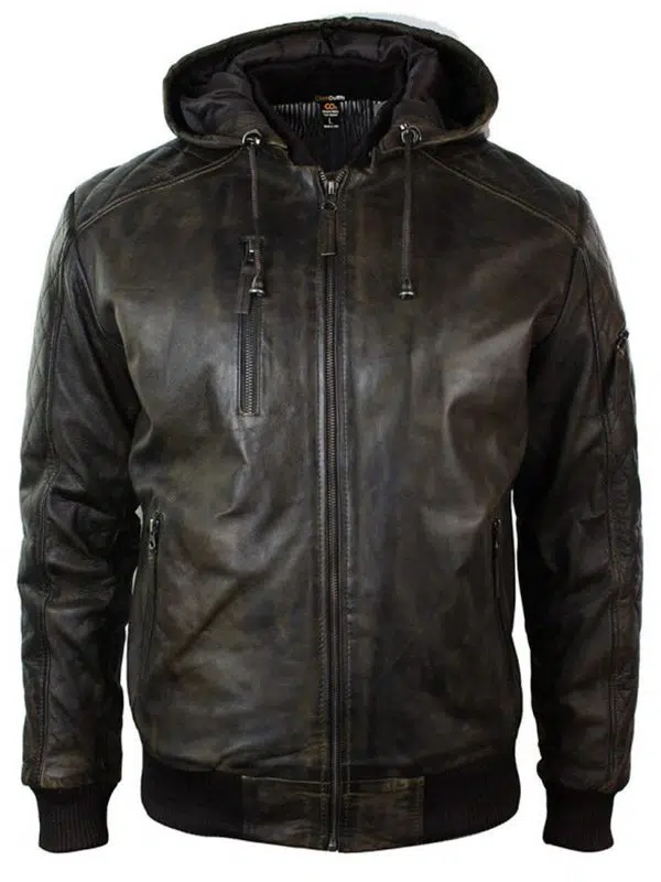 Mens Dark Brown Distressed Leather Jacket