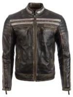 Mens Leather Moto Jacket - Front View