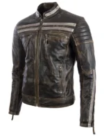 Mens Leather Moto Jacket - Back View