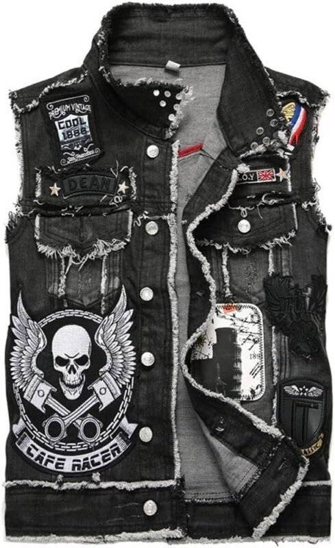 Black denim vest front view