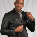 Black Motorcycle Jacket Leather - Model Front