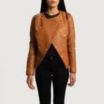 Brown Leather Coat Womens on Model - Front View