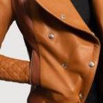 Close-Up of Brown Leather Coat Womens - Leather Texture