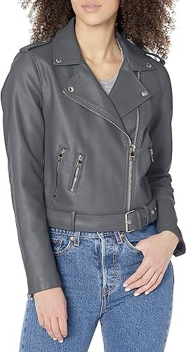 Ladies Grey Faux Leather Jacket