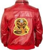 Leather bomber jacket red back view