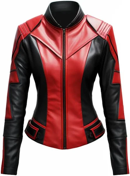 Leather jacket black red front view