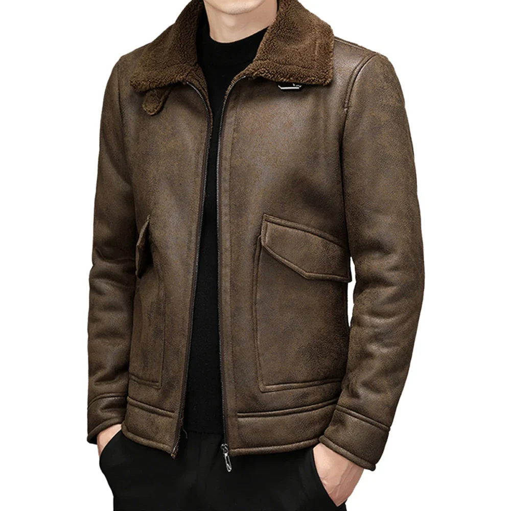 Leather Jacket With Brown Fur - Back View