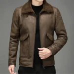 Leather Jacket With Brown Fur - Front View