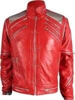 Leather jacket with red front view