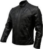 Mens Black Leather Motorcycle Jacket - Side View