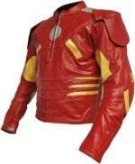 Mens Red Leather Biker Jacket front view featuring bold red leather and classic biker style.