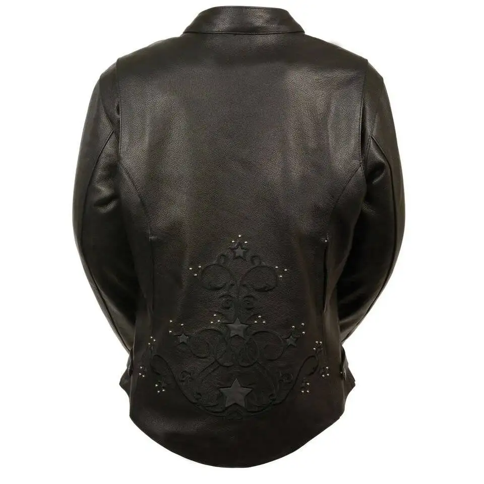 Rear view of a women's riding jacket highlighting the fit.