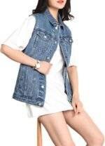 Plus size denim vest top side view