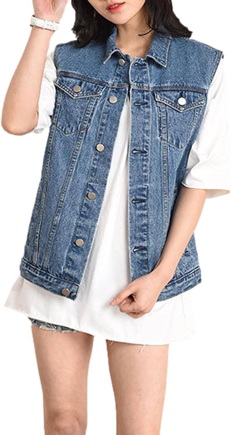 Plus size denim vest top front view