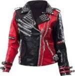 Red and black leather jacket front view