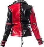 Red and black leather jacket back view