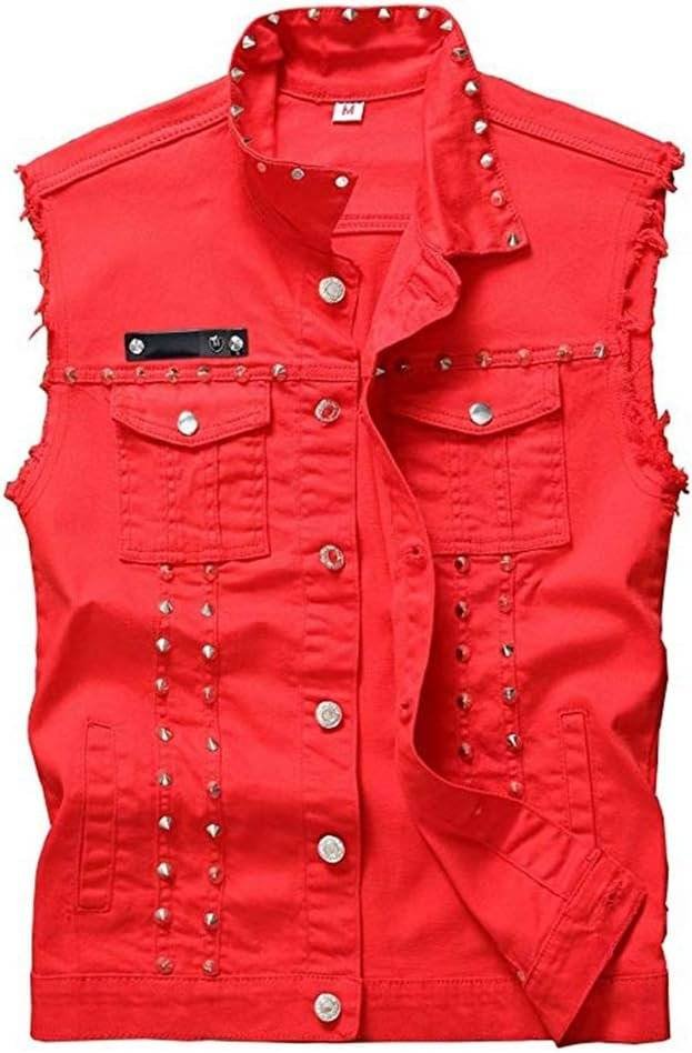 Red denim vest front view