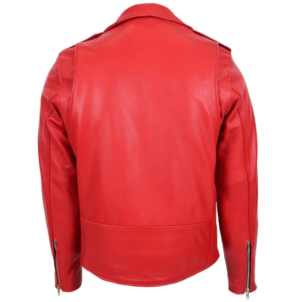 Red motorcycle jacket back view