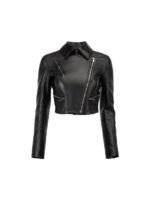 Womens Black Leather Crop Jacket 2