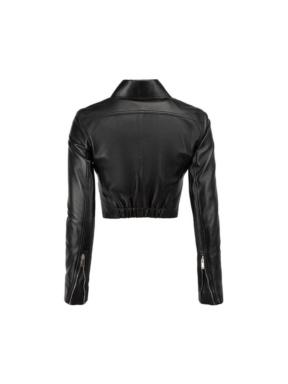 Womens Black Leather Crop Jacket 3