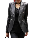 Womens Faux Leather Blazer