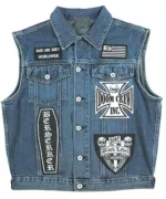 Biker denim vest front view