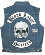 Biker denim vest back view