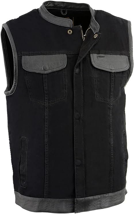 black denim motorcycle vest