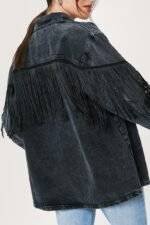 Black denim plus size jacket back view