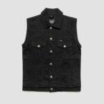 Black denim vest mens front view