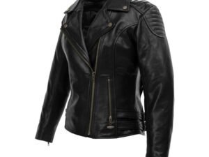 black leather racer jacket