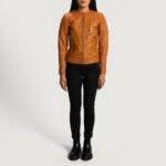 Brown Leather Jacket For Women on Model - Front View