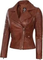 Brown Leather Jacket Women - Front View