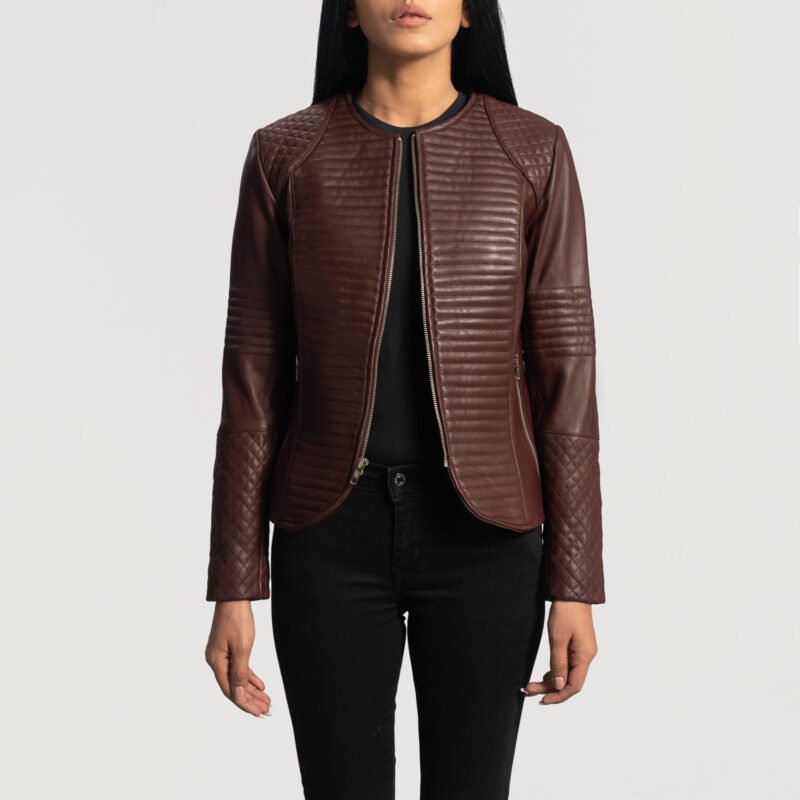 brown leather jacket womens clothing
