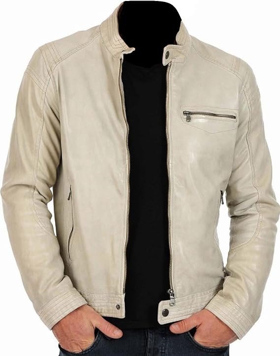 cream colored leather jacket