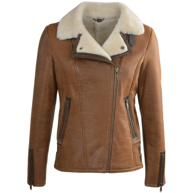 cream leather jacket with fur