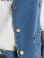 Close-up of cropped denim vest material