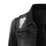 Close-up of dark denim jacket womens fabric