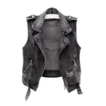 Denim biker vest front view