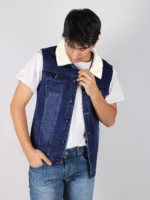 Denim fur vest front view