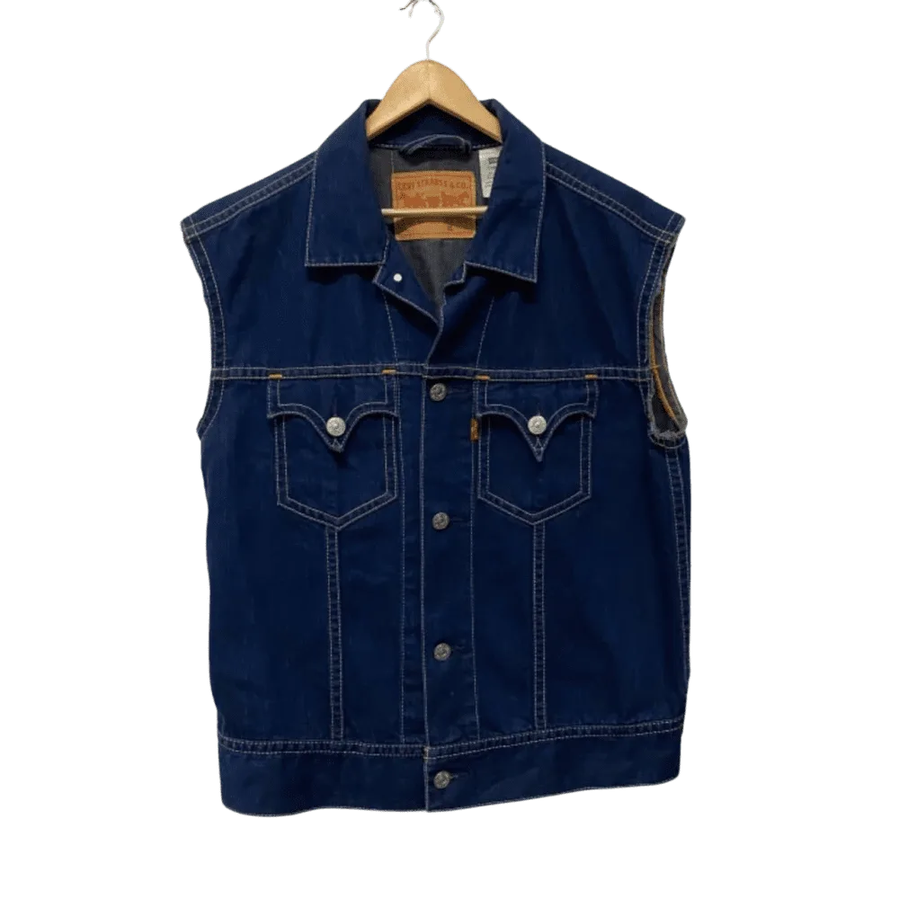 Dark Blue Denim vest front view