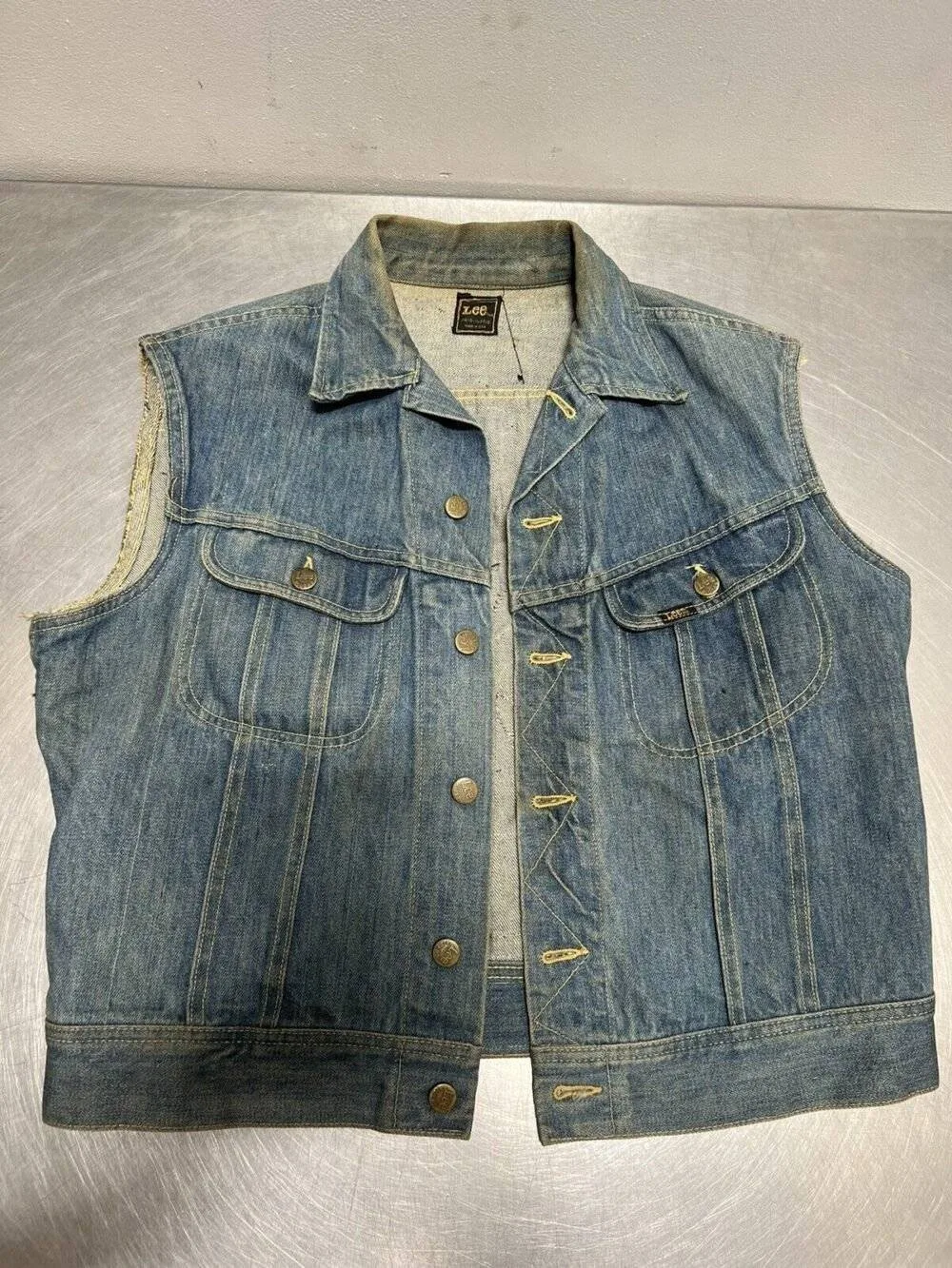 Denim motorcycle club vest front view