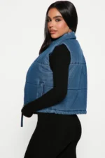 Denim puffer vest side view