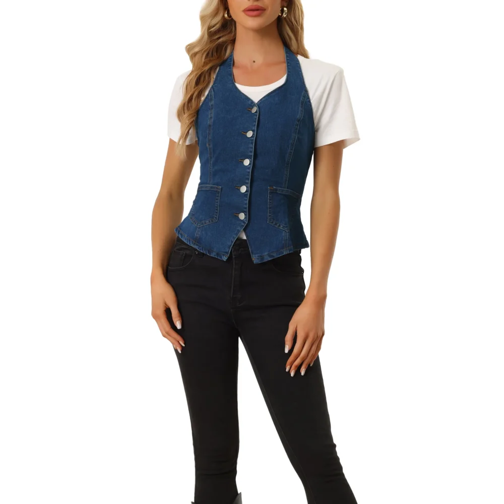 Denim vests for women front view