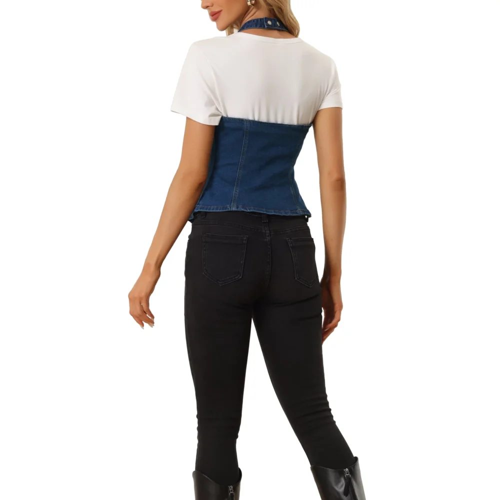 Denim vests for women back view