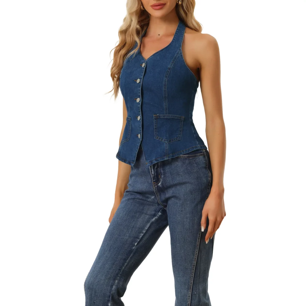 Denim vests for women side view