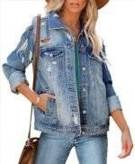 Distressed Denim Jacket Womens front view