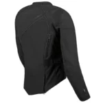 Rear view of a women's motorbike jacket highlighting fit and functionality.