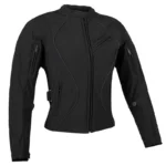 Stylish women’s motorbike jacket with protective features.