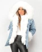 Fluffy denim jacket womens front view